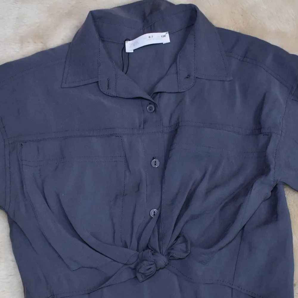 Zara Girls Button Down Long Sleeve Blouse Size 6/7 Blue